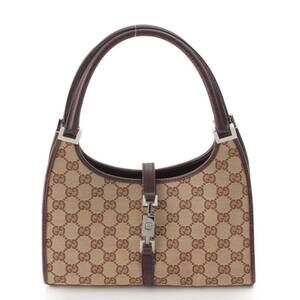 Gucci GG Canvas Jackie Leather Handbag Beige Tan Brown